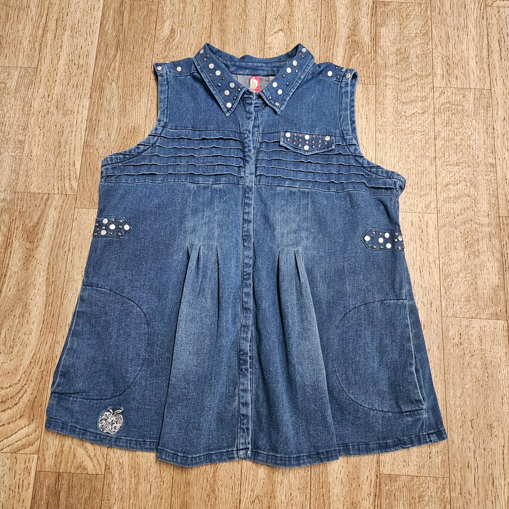 Apple Bottoms Denim Sleeveless‎ Snap Front Top Size 3X Studded Embroidered Y2K